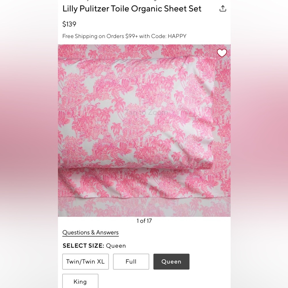 Lilly Pulitzer toile organic sheet set size queen